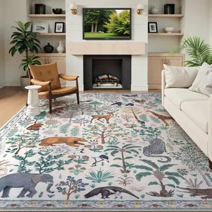 Vintage Animal Jungle Print Carpet, Non-Slip Soft Washable Rug, Ideal Home Decor for Living Room Bedroom Hallway Outdoor Balcony Closet, Modern Indoor Rug