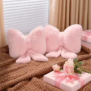 2 Pcs Pink Bow Pillow Faux Fur Throw Pillows Soft Furry Coquette Decorative Cushion Cute Plush Bow Decor for Xmas Girls Home Room Bed Sofa Couch Car Gifts, 8.3 * 10.6 inch