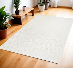 212 MAIN Machine-Woven Low-Pile Modern Geometric Print Rectangle Area Rug, 4x6 ft, Ivory Neutral Tones, Ideal for Living Rooms & Living Room Decor