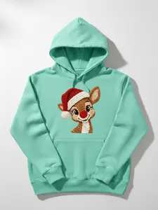 Cute Christmas Reindeer Hoodie | Faux Crochet Embroidery Effect | Amigurumi Style Holiday Sweatshirt | Unisex Winter Gift