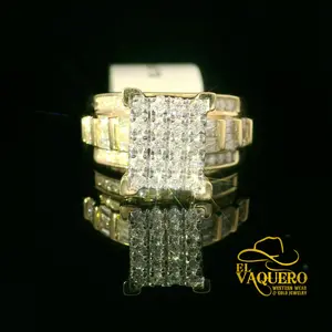 14K Gold Rectangle Natural Diamond Cluster Ring