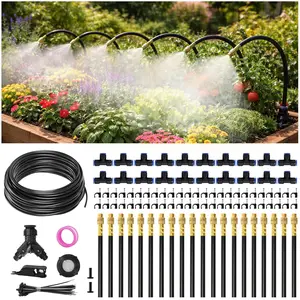 360° Adjustable Bendable Nozzles, Y-Splitter, Leak-Proof 1/4" Misting System for Garden Greenhouse Raised Beds