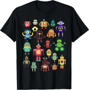 100% Cotton Cute Retro Colorful Robot Collection T-shirt T-Shirt