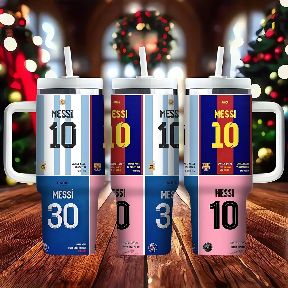 1pc Messi Jersey Number Memorial Theme, 40oz Stainless Steel Vacuum Insulated Cup, Leak-Proof, Large Capacity, Ideal for Camping and Travel, as a gift cup for football fans