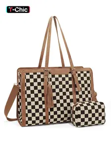 Laptop Bag for Women 15.6 inch Lightweight Laptop Grid Tote Bag,Checked Crossbody bag,Large Capacity Computer bag with Clutch Purse for Business, Work, Office, Travel, School,Casual,Checkered Pattern Bag,Crossbody Shoulder Tote
