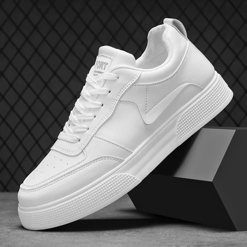2026 Spring Summer New Men's Sports and Leisure Shoes White Leather Board Shoes Fashion Trend White Shoes Ideal for Both Sports and Casual Outings Closed Athletic Boy