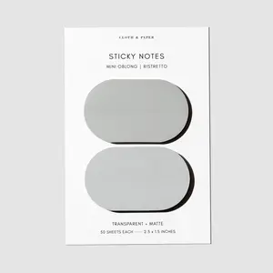 Cloth & Paper Mini Oblong Sticky Note Set Ristretto - 50 Sheets Each Transparent Matte Oil Based Ink 2.5 x 1.5 Inches for Tasks & Plans