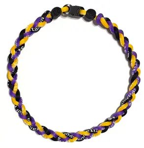 Baseball 3 Rope Braid Tornado Energy Necklace Purple Yellow Black LSU