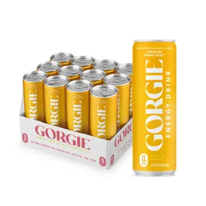 GORGIE Sugar Free Natural Energy Drinks, Sparkling Mango Burst (12 Pack) - Healthy Energy Drinks - Natural Coffee Replacement with Green Tea Caffeine and Biotin - 150mg Caffeine, Vegan, & Low Calorie