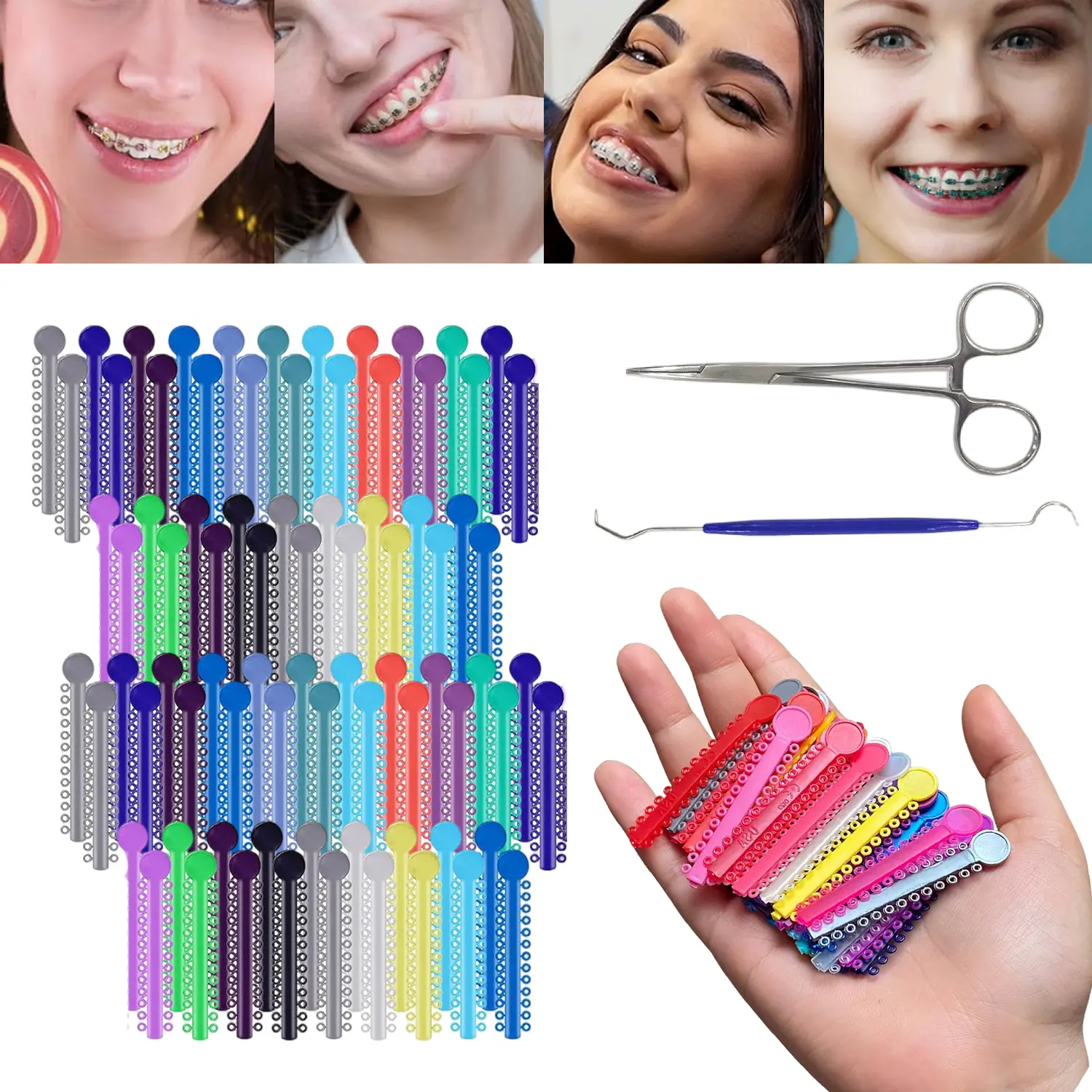 1040Pcs Multi-Color Orthodontic Ligature Ties, Latex Free Elastic O-Rings, Low Irritation Durable Dental Rubber Bands for Braces Fixing and Orthodontic Treatment