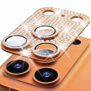 Diamond Camera Lens Protector For iPhone 17 Series Metal Frame Tempered Glass Camera Screen Cover Strong Adhesive Bling Rhinestone Lens Protector For iPhone 17 17Pro 17 ProMax