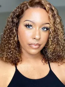 Highlight Blonde Human Hair Lace Front Wigs Glueless Bob Wig for Women, Gorgeous Fluffy Wigs with Baby Hair, Wigs for Party, Daily Use 12/14/16 Inch #4/27