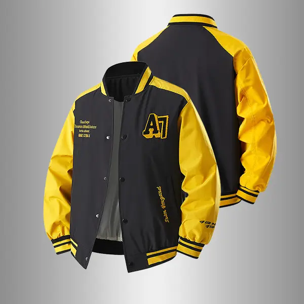 Men's Retro Style Windbreaker Jacket with Letter Embroidery, Minimalist Long Sleeve Casual Menswear with Baseball Collar, Sporty, Coat