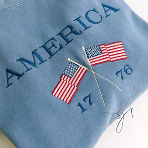 America Flags Embroidered Crewneck Sweatshirt, USA, 4th of July, Independence Day Red White and Blue United States American