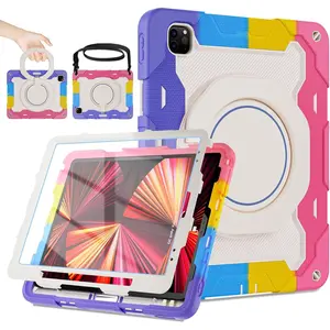 iPad Pro 12.9 -Inch Case (6th, 5th, 4th & 3rd Gen)with HD Screen Protector, 360 Stand, Handle, Pencil Holder,Shoulder Strap[15ft Drop Protection]Rugged Bulky Full Body 12.9 iPad Pro Case