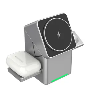 3-in-1 Auto-rotating Fast Wireless Charger Stand for iPhone, Apple Watch, And AirPods, for iPhone 17/16/15/14/13/12/11 Pro/Pro Max/Plus, Apple Watch Series 9/8/7/6/SE/5/4/3/2, AirPods 3/2/Pro