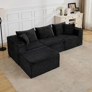 Garvee 107" Modular Sectional Sofa,Modern Cloud Sectional Couch with Deep Seat, L-Shape Boneless Couch with Chaise for Living Room Apartments Bedroom, No Assembly Required (3 Seater + 1 Ottoman),Black