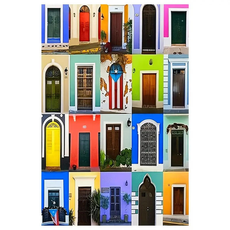 1 piece of colorful San Juan Puerto Rico canvas art print - framed decorative painting, 12*16inch, colorful old city gate scene with traditional architecture and plants, a great choice for Valentine's Day home decor, cultural decoration