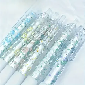 6 /12Pcs Retractable Fine Point Gel Ink Pens, Elegant Student Pen - 0.5mm, Quick Dry Black Refill, Floral Design, Great for Smooth Writing on Journals and Office Stationery