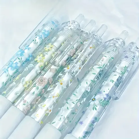 6 /12Pcs Retractable Fine Point Gel Ink Pens, Elegant Student Pen - 0.5mm, Quick Dry Black Refill, Floral Design, Great for Smooth Writing on Journals and Office Stationery, Extendable Gel Pen, Fine Tip Pens, Aesthetic Gel Pens