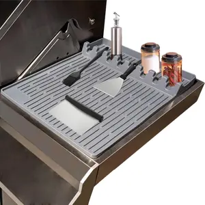 Grill Mat for Blackstone, Griddle Tools Mat with Drip Pad,Heat Resistant Spatula Mat for Outdoor Grill and Kitchen Countertop(Gray)