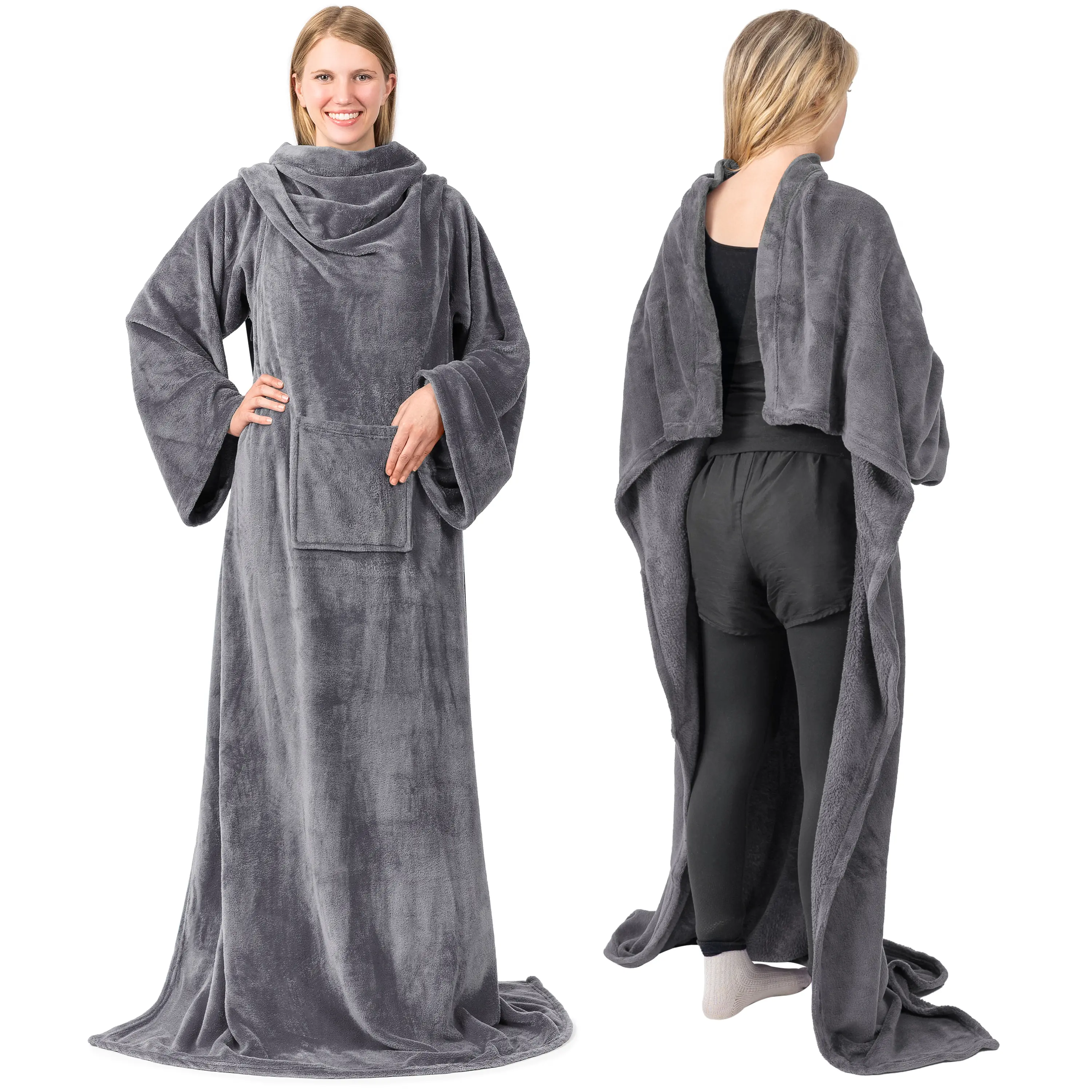 PAVILIA Wearable Blanket with Sleeves for Adult Women Men, Cozy Fleece Warm Wrap Throw Blanket with Arms and Pocket, Gifts for Christmas and Wife