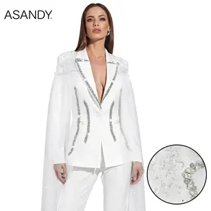 ASANDY Oversized Rhinestone-Embellished Blazer - Luxury White Loose Suit Jacket | Formal Party & Wedding Guest Outfit