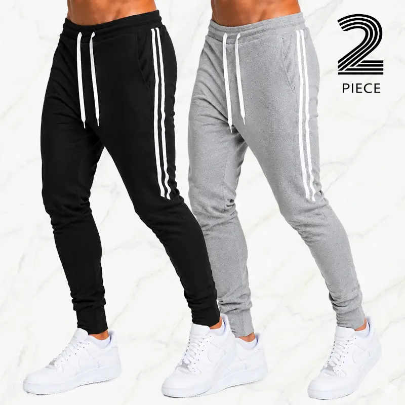 Men's Knit Athletic Pants - Drawstring Waistband, Solid Color with Striped Ankle Cuffs, Loose Casual Comfortable Menswear for Jogging, Fitness.Summervibes