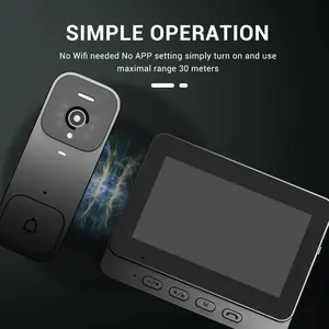 Outdoor Wireless Video Doorbell Camera with Screen, Suitable for Home and Office, Two-Way Audio, 4.3-inch Screen, Video Doorbell with No Subscription, No Need for APP or WiFi, Easy to Use for the Elderly