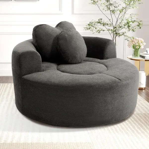 Niccae Round Sofa Bed with Memory Foam Sectional Couches for Living Room, Cloud Couch with two pillows