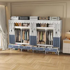heavy duty wardrobe storage closet，97 Inch Extra Large Capacity portable wardrobe closet with Cover, Clothes Storage Organizer with 4 drawers and 4 Hanging Rods, Easy to Assembly，Sturdy Free Standing Closet for Bedroom