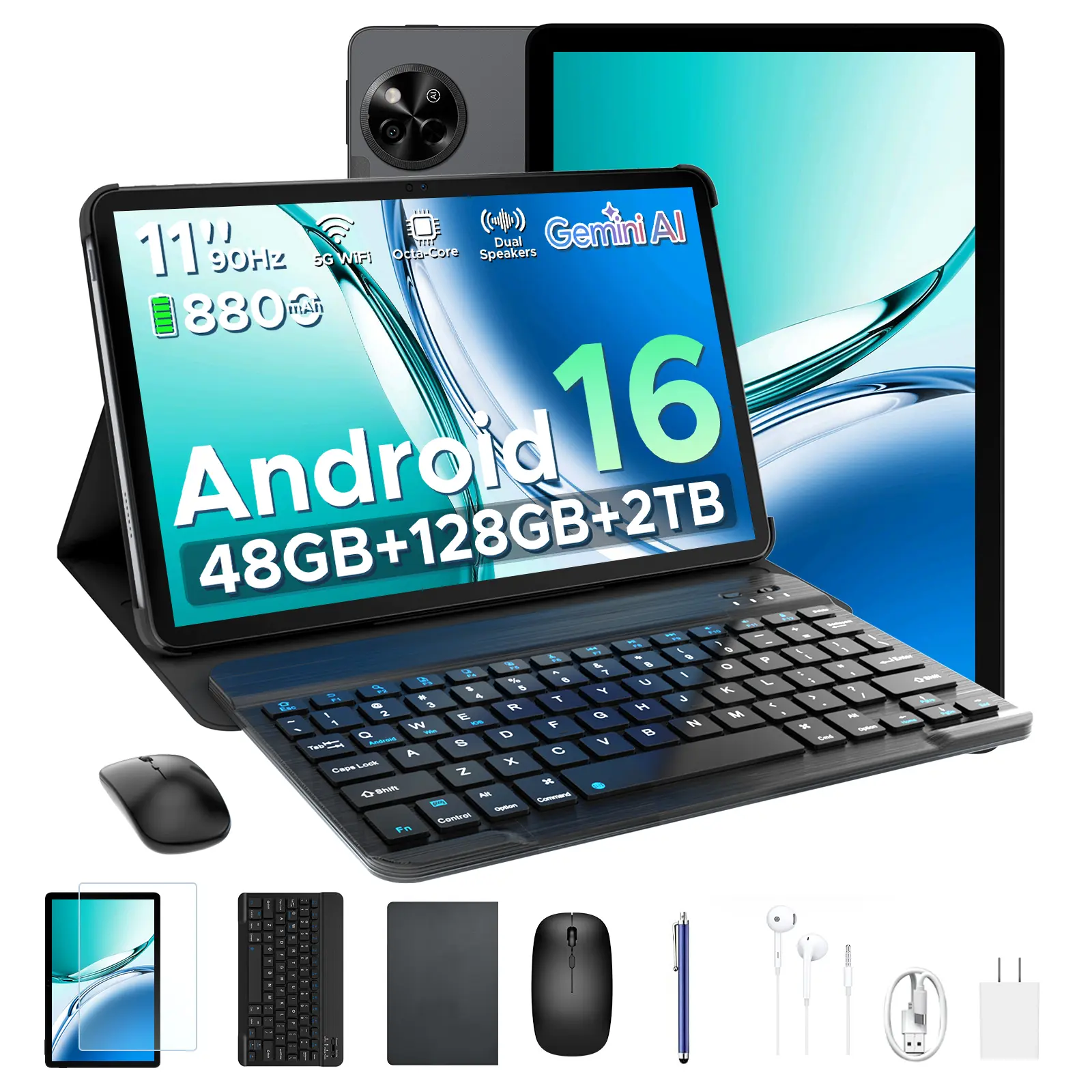 DOOGEE AP11 Android 16 Tablet, 11” HD 90Hz Display, 48GB RAM + 128GB ROM, 8800mAh Battery, Widevine L1, Octa-Core, Tablet with Keyboard Set Card Card Bluetooth Bluetooth Camera Rear Smartphone Cellphone