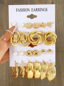 Fashion Elegant Pearl Flower Butterfly Heart Shapes Geometric Round Irregular Wide Face Exaggerated Metal Earrings Set, Earring Stack, Stackable Earrings, Ear Studs, Holiday Party Gift, Fashionable Trendy Jewelry, Trendy Fashionable Accessories