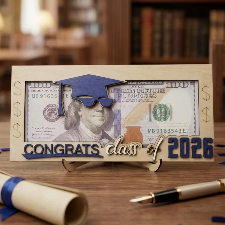 Graduation 2026 Money Holder, Wooden CashGift Box, Creative Money Gift Holder for Class of 2026,Happy Birthday Gift for Kids, Teens, Women & Men backtoschool