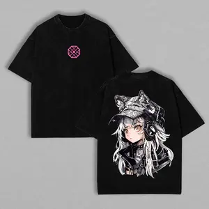 Arknights Lappland Washed Distressed Black Short-Sleeve T-Shirt