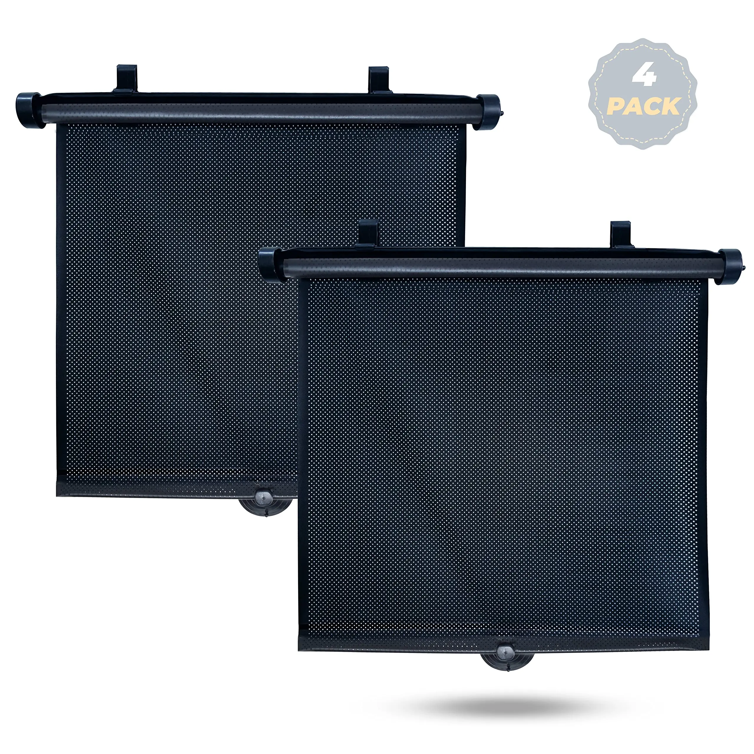EcoNour Durable Car Sunshade Windshield Outside (4-Pack, 15"x17") - Retractable Rolling Lightweight UV-Shielding Exterior Accessory, Blackout Curtains for Kids