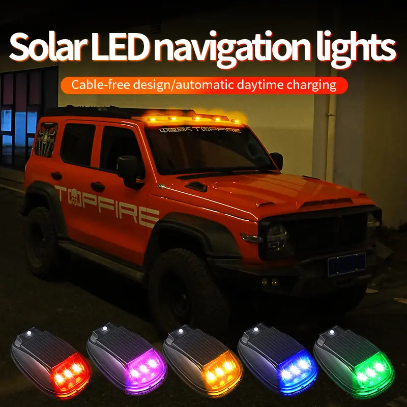 Solar Car Roof RGB Strobe Cab Light Kit Neon Spots & Bars - Remote Control, Drill-Free Installation, 8-Color Waterproof Vibration Sensor, Universal Cable-Free Solar Lights for Trucks SUVs