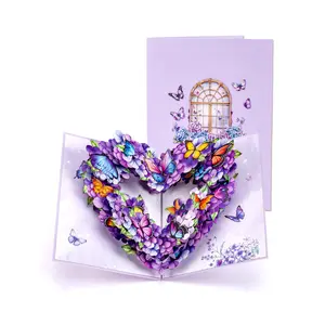 3D Heart Butterfly Flower Greeting Card, Handmade Pop-Up Card, Romantic Anniversary Card, Elegant Mother's Day Card, Stationery, Includes Envelope, Interactive Greeting Card