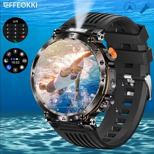 Effeokki Men's Smart Watch, Tactical Outdoor Sports Watch with Call Function, IP68 Waterproof, 1.7 Inch Large IPS Display, LED Flashlight, Compass, Altitude, Pedometer, 600 mAh Battery, Fitness Tracker, Compatible with iPhone & Android