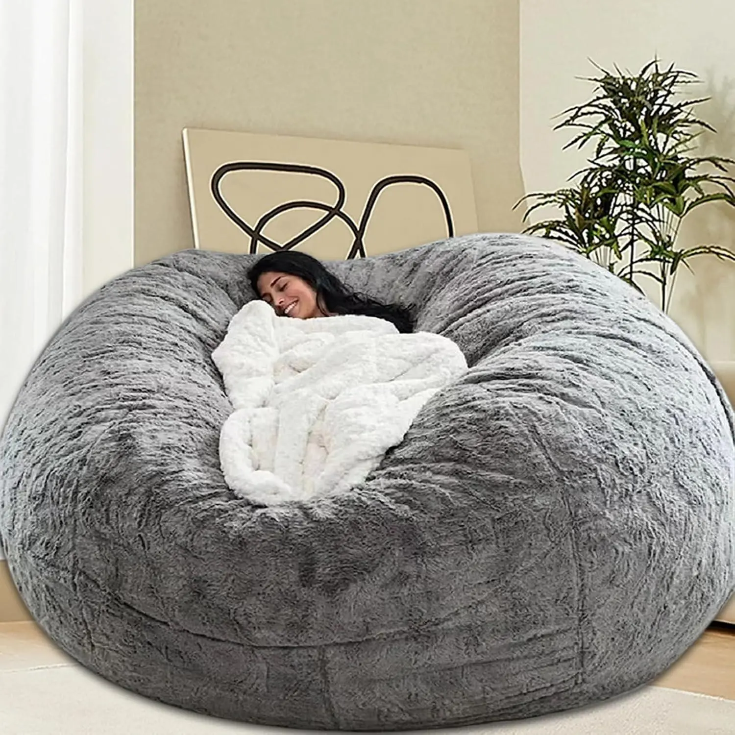 Jumbo Lazy Sofa Bean Bag Chair (5FT-6FT), High-Rebound Memory Foam Filler, Removable Flannel Cover, Indoor Home Decor Furniture