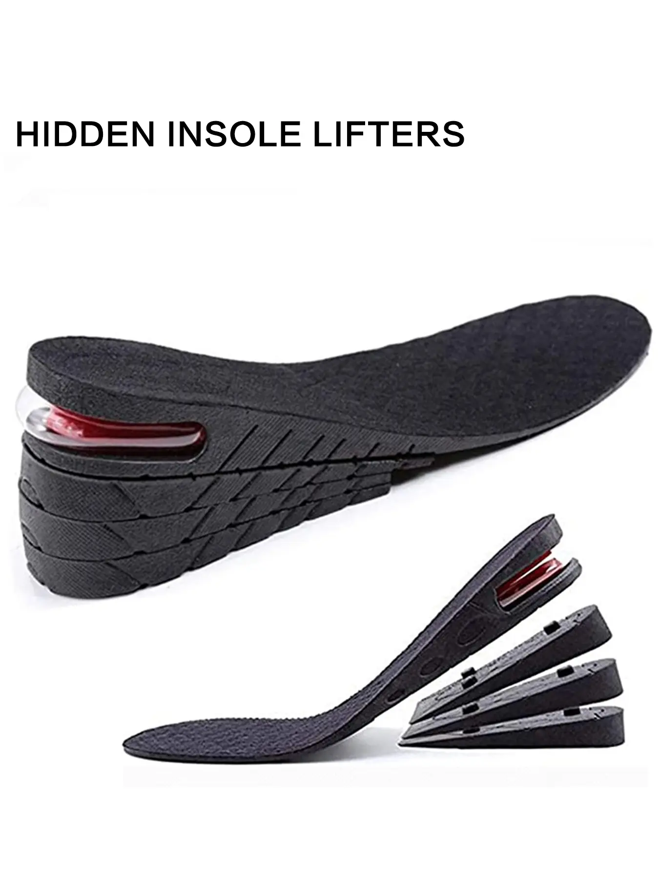 Unisex Height Increasing Insole, Invisible Shock Absorption, Detachable, Multiple Heights, Casual Style, Size 35-44, Adjustable, Shock Absorbing Insoles
