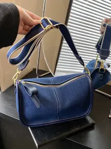 Vintage Versatile Smooth Zipper Design Bag, Casual Fashion Denim Patchwork Shoulder Crossbody Bag, Crossbody Messenger Bag, Zippered Sling Bag, Crossbody Purses, Perfect for Daily, Dates, Gatherings
