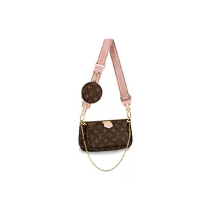 Louis Vuitton Multi Pochette Accessoires in Coated Canvas with Leather Trim and Gold Hardware for Women Fashionable Shoulder Bag Casual Trendy Purses
