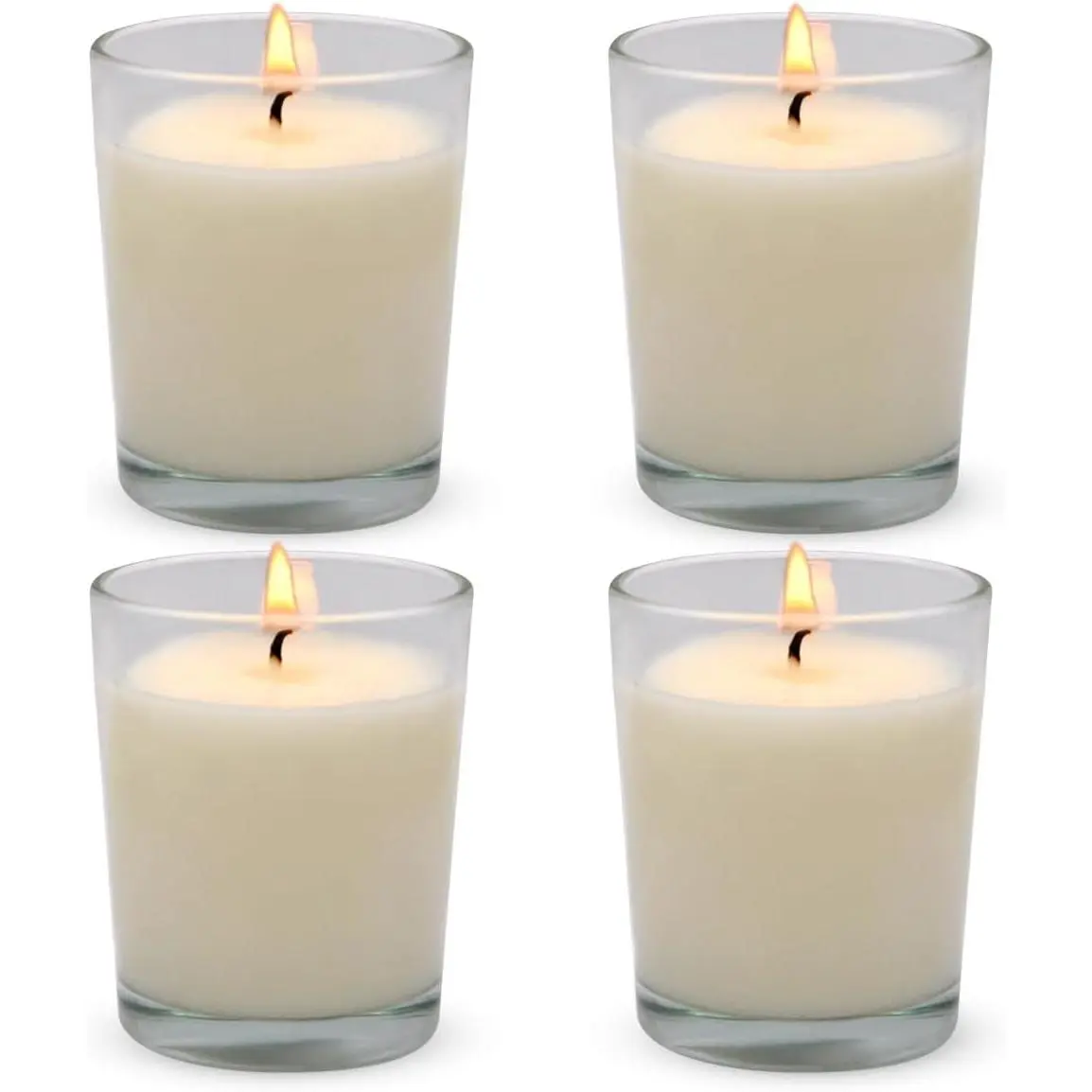 Set of 4 White Votive Candles, Clear Glass Filled Unscented Soy Wax Candle for  Decor Weddings  Holidays Party and DIY