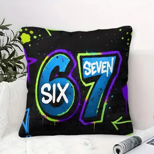 Graffiti 67 Style Throw Pillow, Hip-Hop Street Art Home Decorative Cushion, Bold Urban Spray Paint Accent Pillow for Teens & Gamers, Soft Plush Pillow for Bedroom & Game Room, Gamer Room Decor for Sofa & Bed