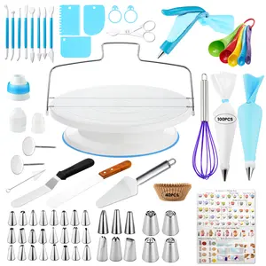 207 Pcs Cake Decorating Kit with 30 icing tips,4 Russian Piping tips,101 Pastry Bags,1 Cake Turntable,3 Cake Scrappers,2 Spatulas,1 Cake Leveler,Cake Decorating & Baking tools Bakeware Silicone Birthday Reusable Set Disposable Egg