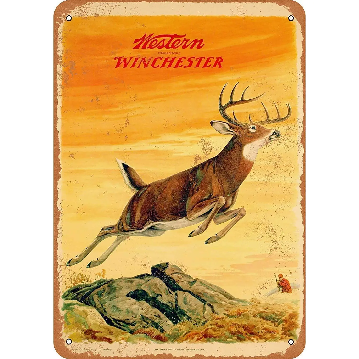 1958 Vintage Western Deer Metal Tin Decorative Sign - Rusty Plaque with J-Hook, Home Decor Accessories, Artistic Home Accessory, Vintage Plaque Decoration, Unique Room Decor for Man Cave, Bar Decor