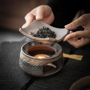 Ceramic Essential Oil Candle Holder 3-in-1 Set - Multifunctional Aromatherapy Burner/Heater/Diffuser & Tea Warmer, Zen Rustic Retro Style Rough Pottery, Separate Essential Oil Burner, Art Decoration for Home, Aromatherapy Scent Diffuser