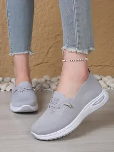 Women's Breathable Knit Flat Slip On Lightweight Shoes, Elastic Lacing Soft Sole, Comfortable Daily Walking Shoes, Casual Outdoor Sports Shoes, Lightweight Slip Ons