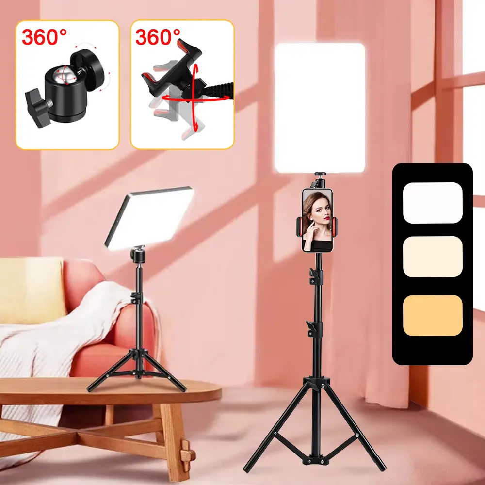 UEGOGO 10 Inch LED Selfie Fill Light with Extendable Stand, Adjustable Brightness Video Shooting Light, USB Powered Portable Floor Tripod Projector Stand for Studio Recording, Live Streaming, Makeup & Vlogging